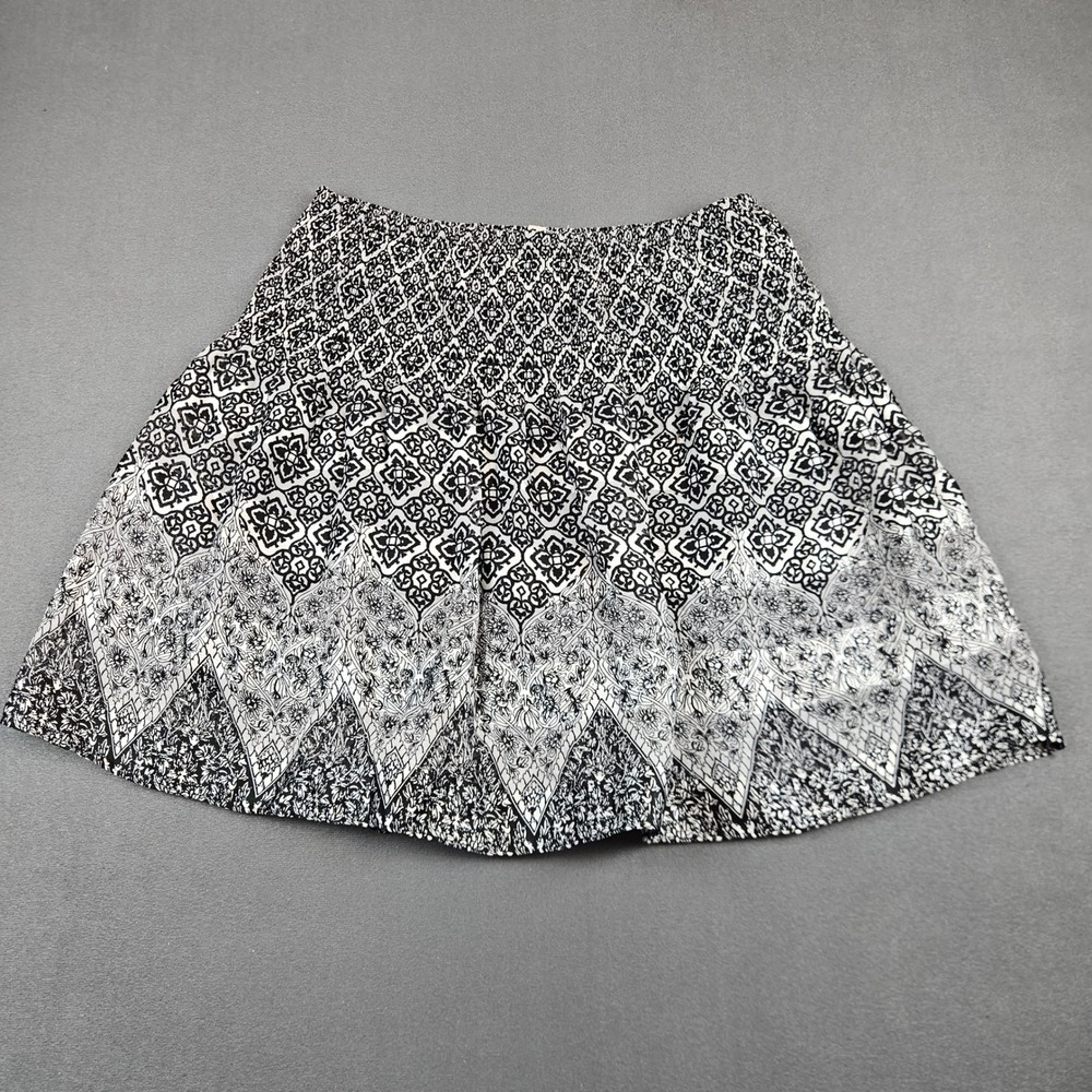 MSSP Max Studio Black White Geometric Floral Smocked Mini Skirt Large